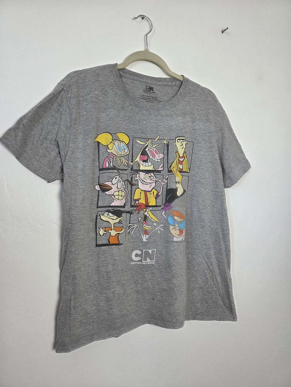 Cartoon Network T-Shirt Gray Cotton Unisex Large Johnny Bravo Dexter Courage Dog